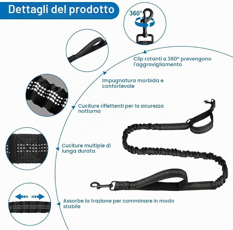 Guinzaglio Cani Mani Libere, Guinzaglio Da Jogging Prolunga Elastica — foto 3 di 7
