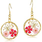 Hefestus Real Pressed Flower Earrings for Women, Handmade Boho Chic Dangle Design, Unique Floral Jewelry, Cute and Thoughtful Gift for Christmas, Valentine’s & Mother’s Day