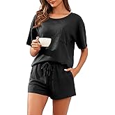 PrinStory Pajamas Set for Women Waffle Knit Lounge Set 2 Piece Outfits Loungewear Sweatsuit with Pockets