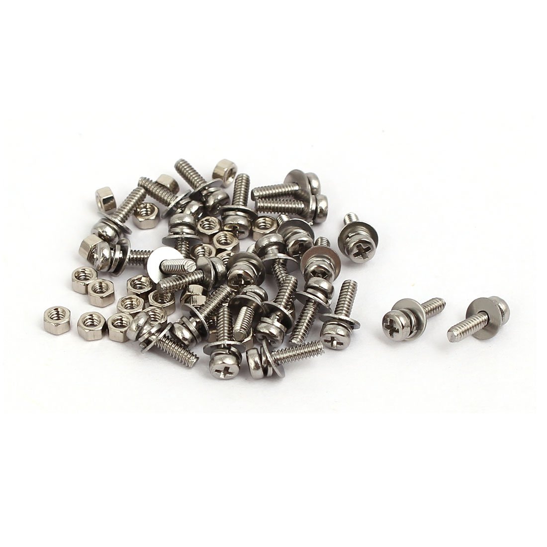 Sourcingmap M1.6x6mm 304 Stainless Steel Phillips Pan Head Bolt Screw Nut w Washer 25 Sets