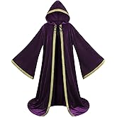 HAPNBCELE Wizard Robe Cloak with Hood Men Women, Renaissance Costume Medieval Velvet Cape Long Sleeve Halloween Dress Up