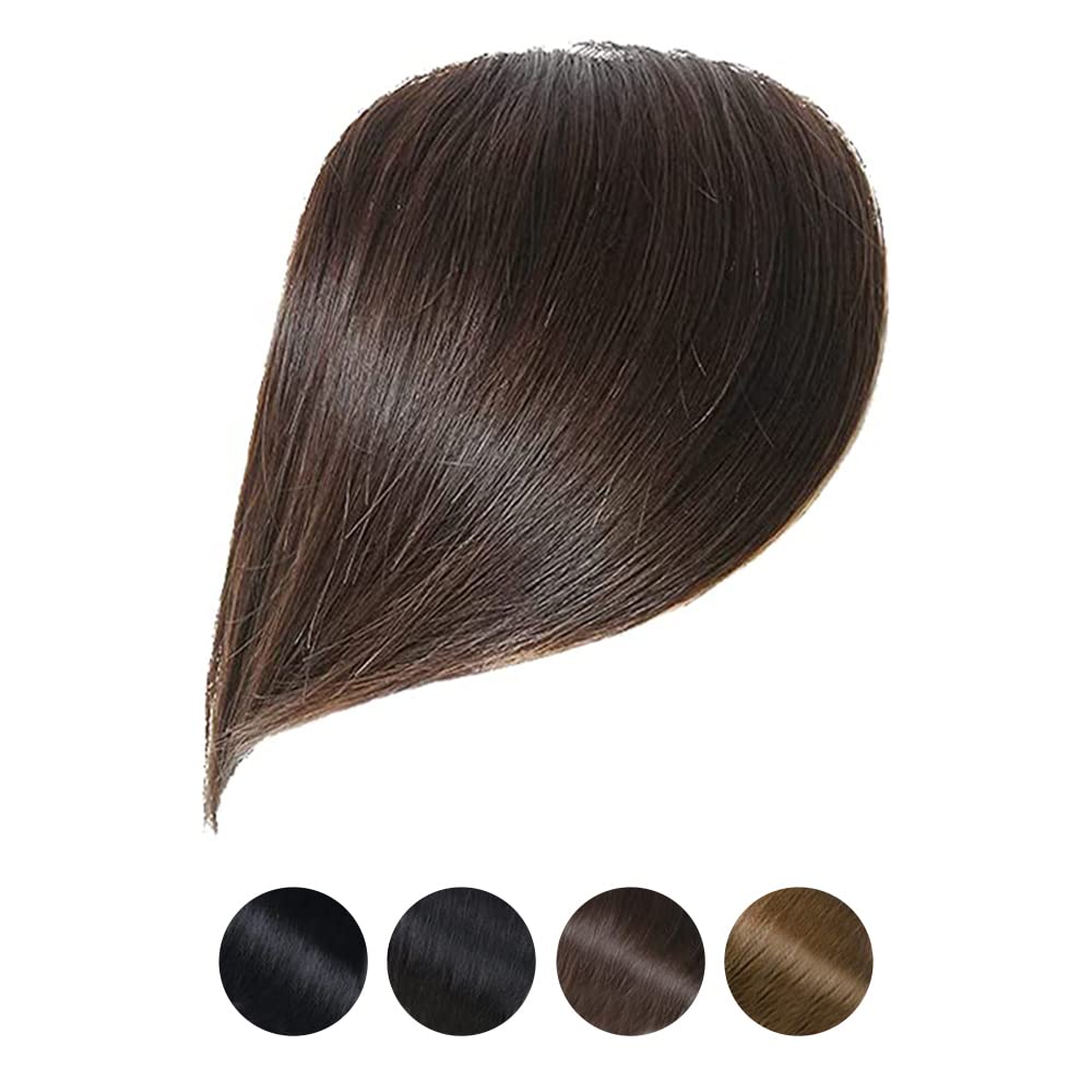 Thick Side Swept Bangs Clip in Bangs Real Human Hair Fringe Hair Extensions Natural look Hairpieces for Girls, Dark Brown