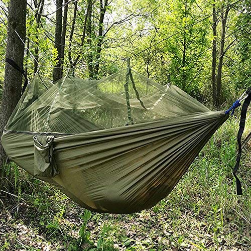 Jungle Hängematte mit Moskitonetz, tragbarer Lanyard Outdoor Mosquito Bar Sleeping Hängematte Swing Doppelbett grün zum Aufhä
