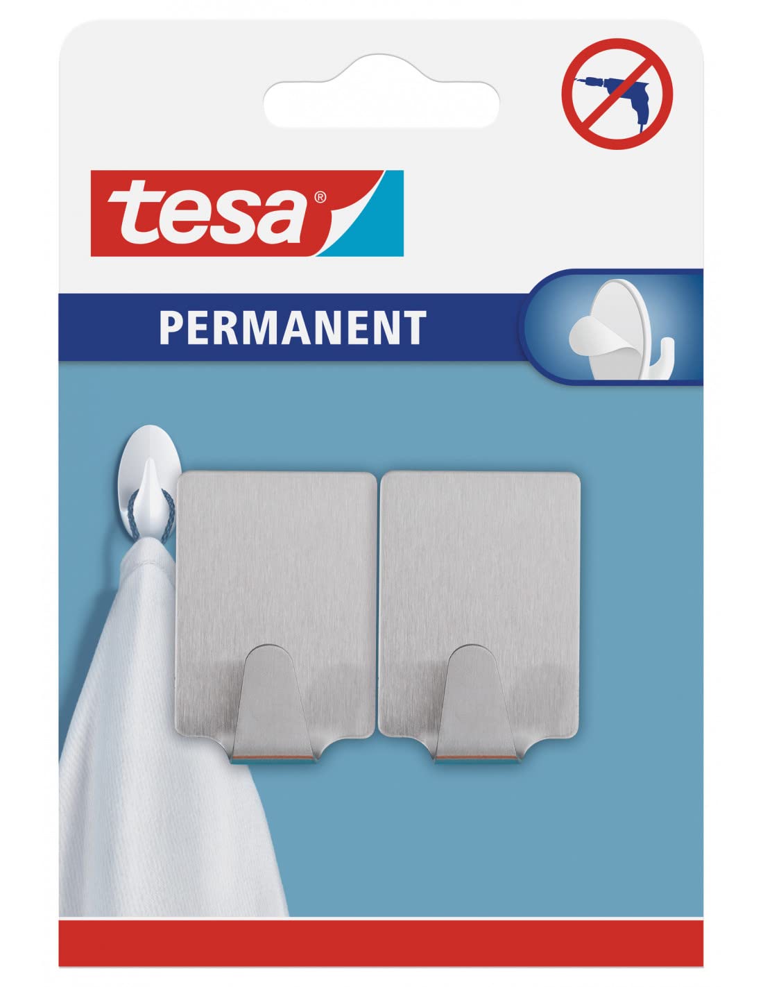 tesa H6661300 Permanent Hook Rectangular Metal, Grey, 666130000000