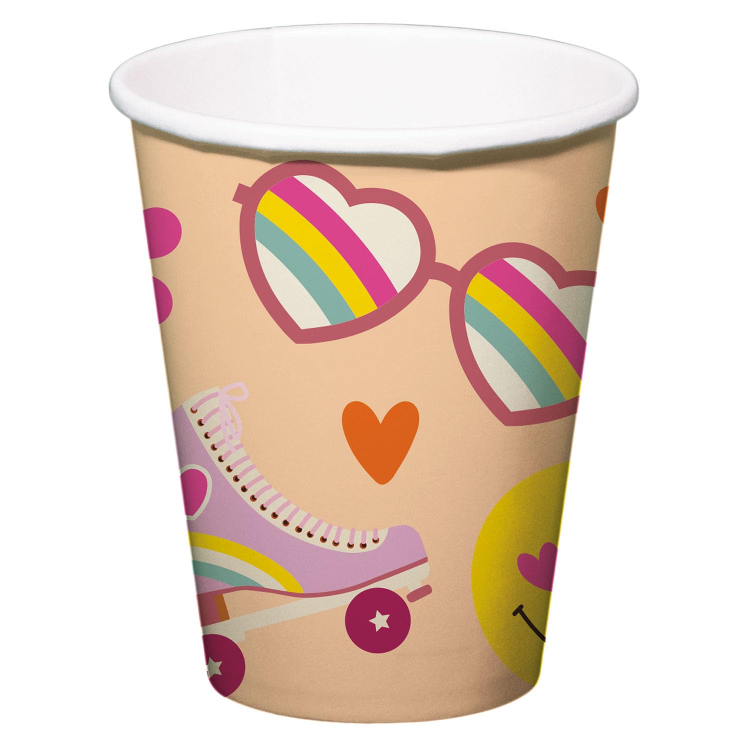 Folat 25030 Retro Hippie Drinking Cup Boho Girlz-250 ml - Pack of 8 Groovy Party Supplies Daisy Flower Rainbow Party Decorations Multicoloured