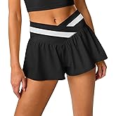 Hragc Womens Athletic Workout Shorts Flowy Butterfly Elastic Crossover High Waisted 2 in 1 Running Shorts Pockets for Women