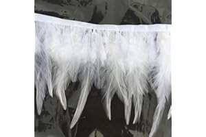 Shekyeon 2yards Rooster Hackle Feather Trim Fringe for DIY Clothing Craft Dress Decoration(White)