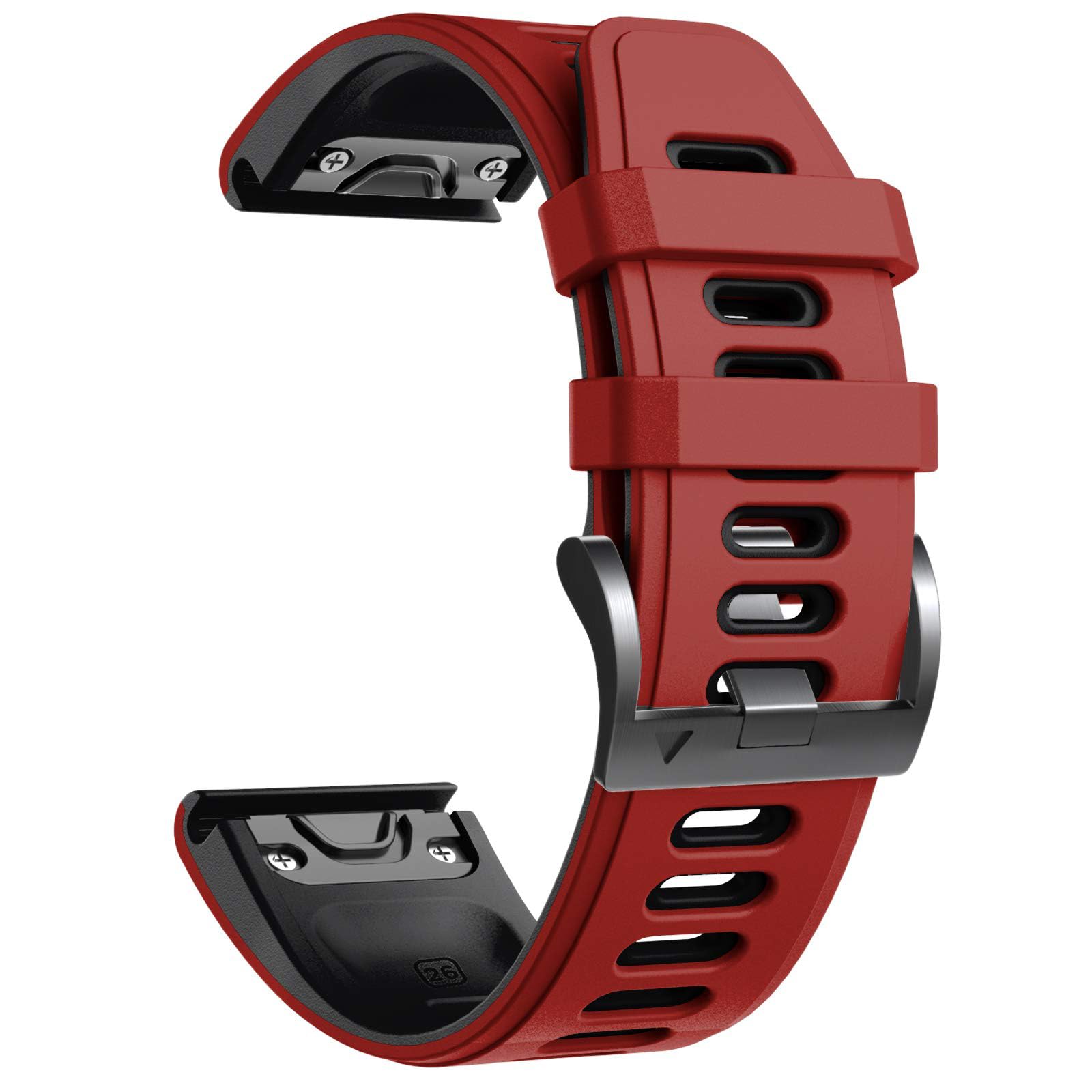 NotoCity for Fenix 5X Strap 26mm Width Soft Silicone Replacement Band Watch Strap for Fenix 7X/5X Plus/Fenix 6X/Fenix 6X Pro/Fenix 3/Fenix 3 HR/Descent MK1(red-black)