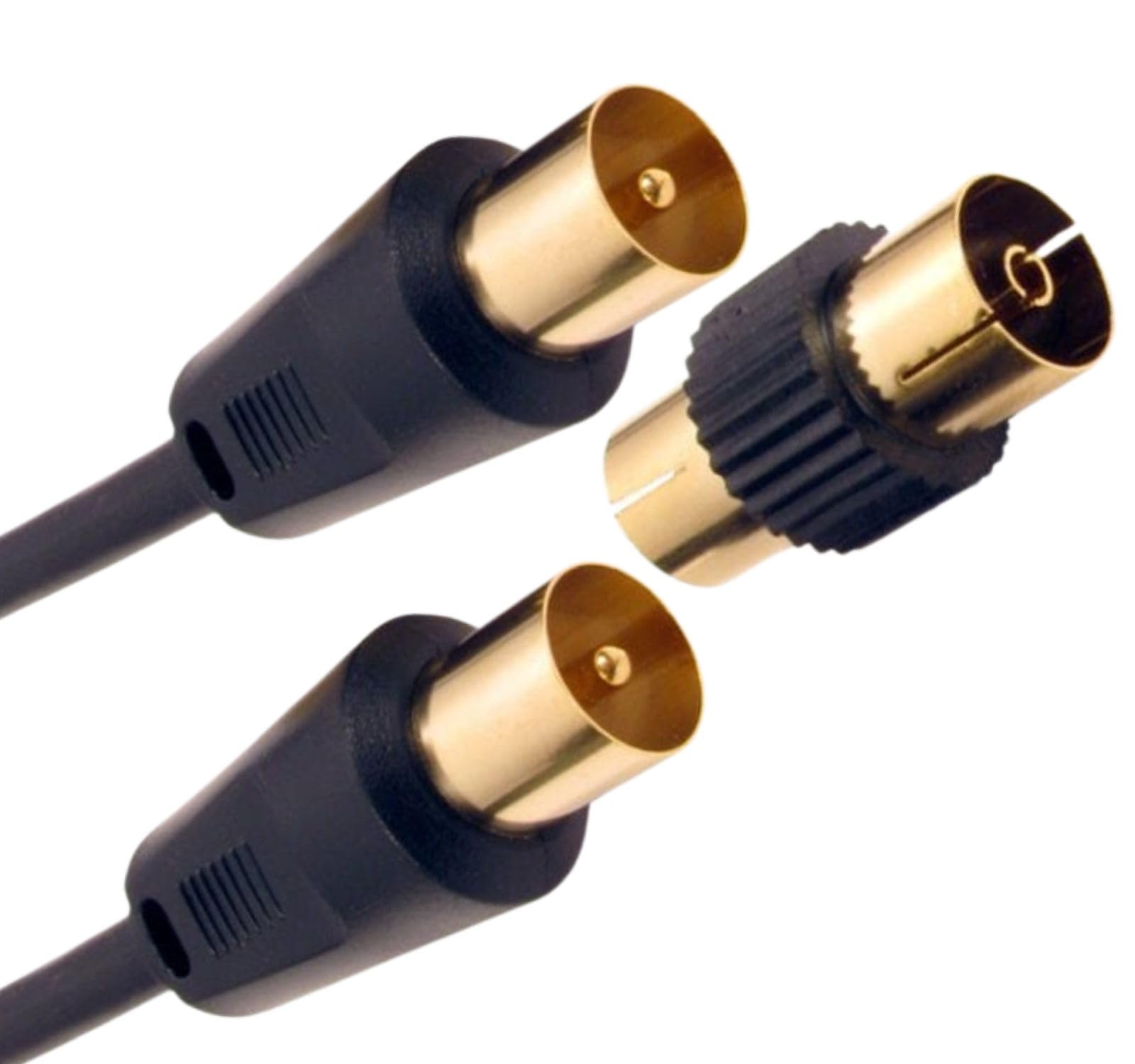 Relloh Coaxial TV Aerial Cable - Coax Satellite Cable TV Antenna AV Lead Male to Male Gold-Plated Connectors for FreeView, FreeSat, Sky Box, BT with Female Adaptor (Black, 15m)