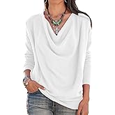 LYANER Women's Draped Cowl Neck Long Sleeve Tunic Blouse Top
