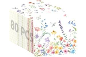 80 Pcs Spring Wildflower Napkins 13 X 13 Inches Floral Napkins Flower Napkins for Spring Summer Picnic Wedding Baby Shower Bi