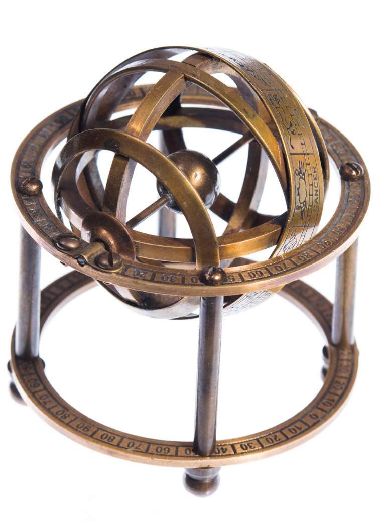 Samara Nautical Brass Armillary Sphere with Stand, 9 cm High - Steampunk, Pirate or Vintage Decoration
