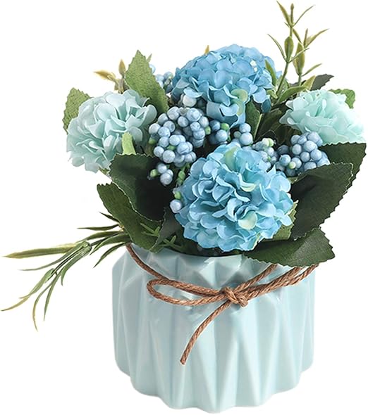 Amazon Com Cxukun Artificial Flowers Artificial Plants Artificial Flowers Bonsai Artificial Hydrangea Flowers In Ceramic Vase Mini Potted Plant For Wedding Home Party Office Table Decor Home Kitchen