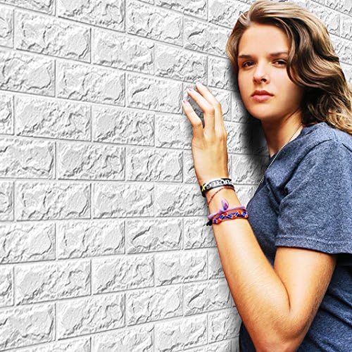 Mromick New PE Foam 3D Wallpaper DIY Wall Stickers Wall Decor Embossed Brick Stone (White)