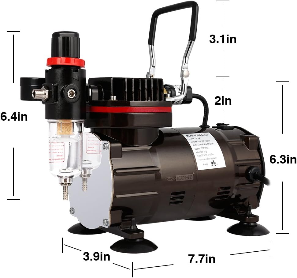 VIVOHOME 110-120V Professional Airbrushing Paint System with 1/5 HP Air Compressor and 3 Airbrush Kits for Tattoo Makeup Shoes Cake Decoration Black ETL Certified: Arts, Crafts & Sewing