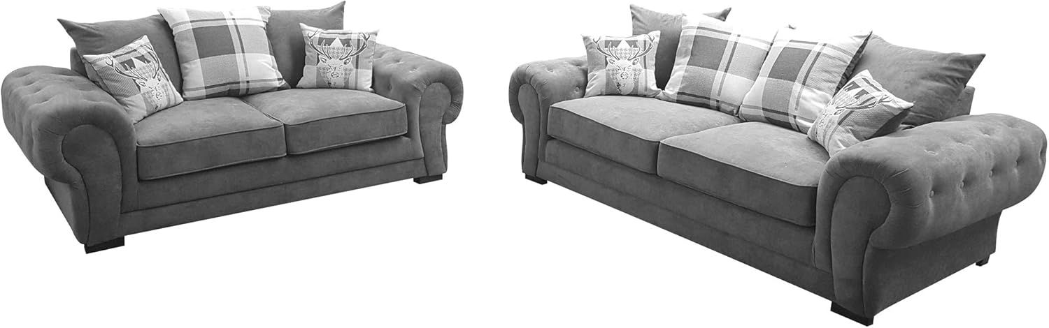 Sofas And More Verona 3 2 Seater Fabric Grey Brown Cream Designer