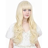 Ufindcos Light Blonde Wigs for Kids Girls Long Wavy Curly Blonde Child Wig Blond Wig with Bangs