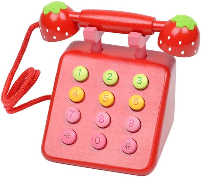 rosemaryrose Kids Phone Toy Phone Simulation Wooden Phone Toy Children Toys for 1 Year Old Girl