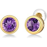 Gem Stone King Stud Earrings For Women Men in 14K Yellow Gold | 5MM Round Gemstone Birthstone | Fine Jewelry Gifts for Her Mom Women Wife