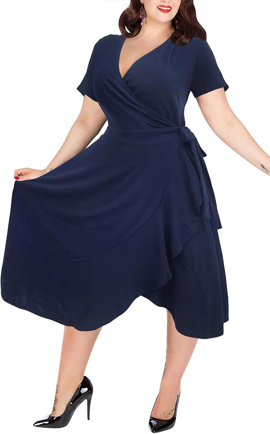 plus size ruffle wrap dress