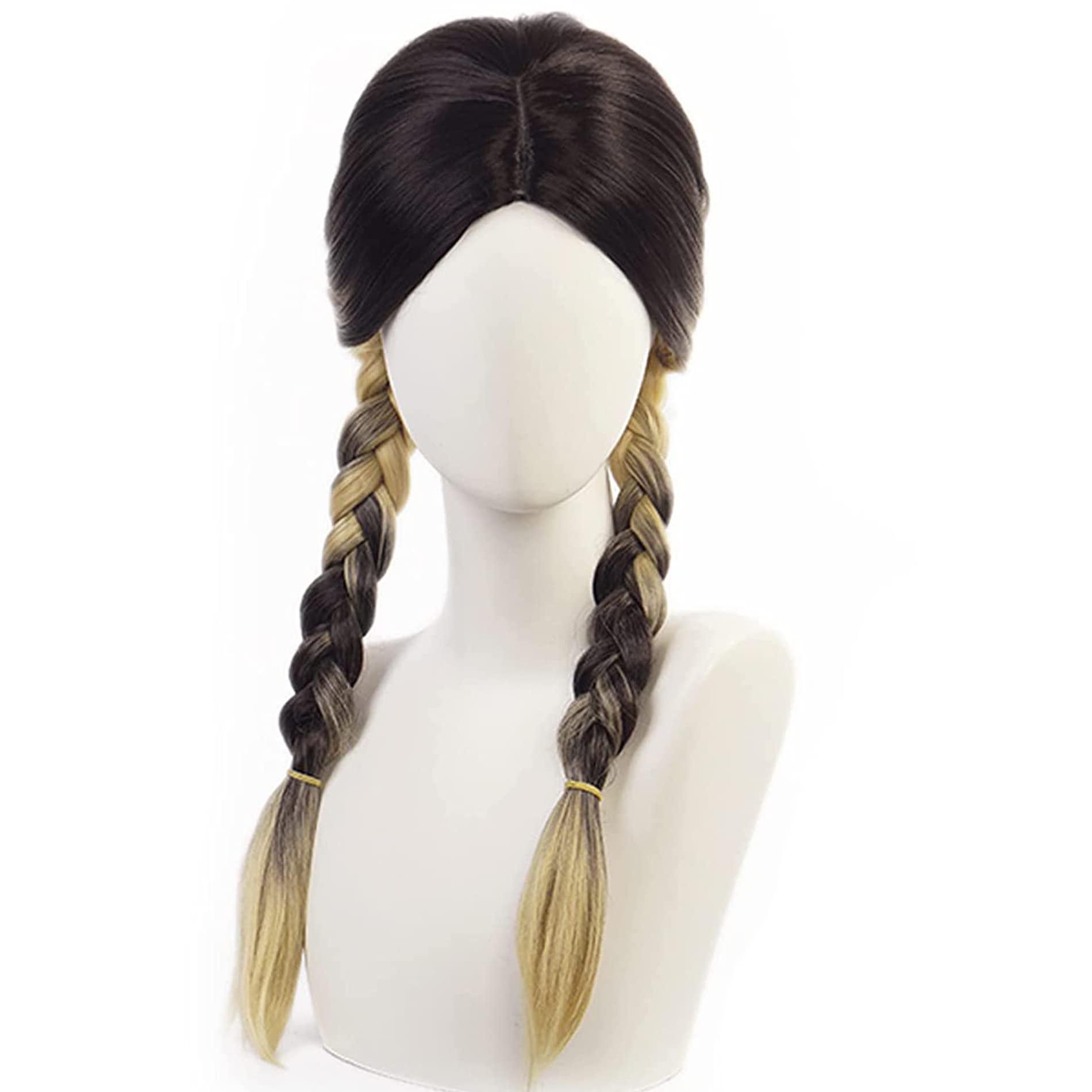 Black Mixed Yellow Long Wig for Women Anime Costume With Double Braids Heat Resistant Synthetic Hairs for Adult Women Halloween Cos Anime Party Replacement Wigs