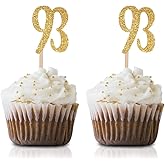 Gold Happy 93rd Birthday Cupcake Topper, 24-Pack Number 93 Glitter Birthday Party Cupcake Toppers, Decorations