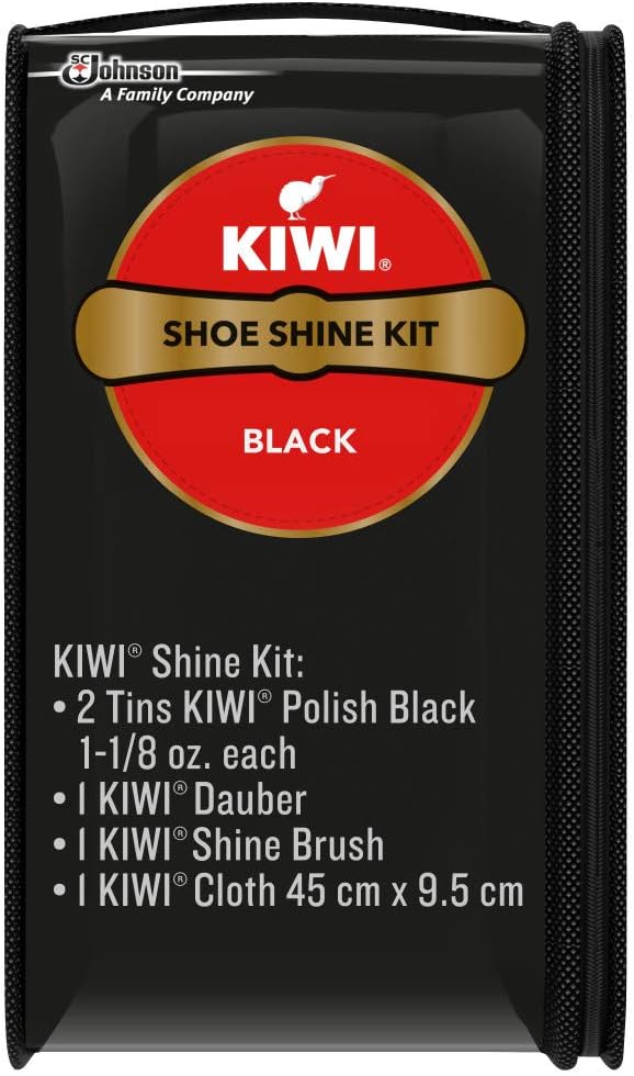 KIWI Shoe Shine Kit, Black - Gives Shoes Long-Lasting Shine and Protection (2 Tins, 1 Brush, 1 Dauber and 1 Cloth), 2.5 Ounce, 2 Pack: Health & Personal Care
