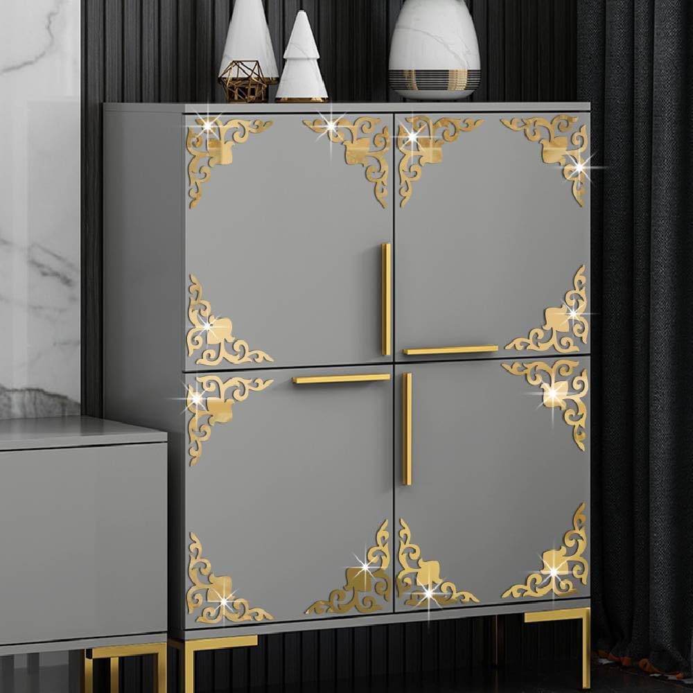 Neukids 16 Pieces Acrylic Mirror Wall Sticker, Gold Flower Wall Stickers, Wall Decal Living Room Bedroom Kitchen Decorations for Walls Furniture Wardrobe Doors Wall Art