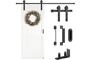 Arti-Life Sliding Barn Door Hardware Kit 6.6 FT Heavy Duty-Smoothly and Quietly- Easy to Install with Adjustable Floor Guide, Door Hook and 2 Handles - Fit 1 3/8-1 3/4" Thickness(I Shape Hanger)