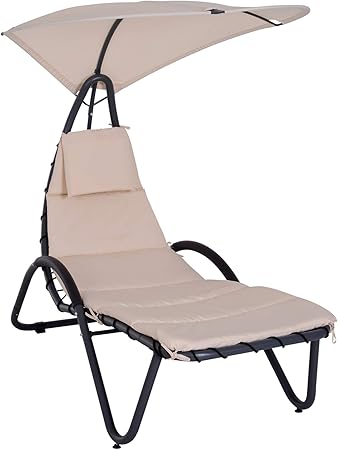 Outsunny Bain De Soleil Design Contemporain Avec Pare Soleil Et Matelas 1 81l X 1 27l X 1 77h M Acier Epoxy Noir Polyester Beige Amazon Fr Jardin