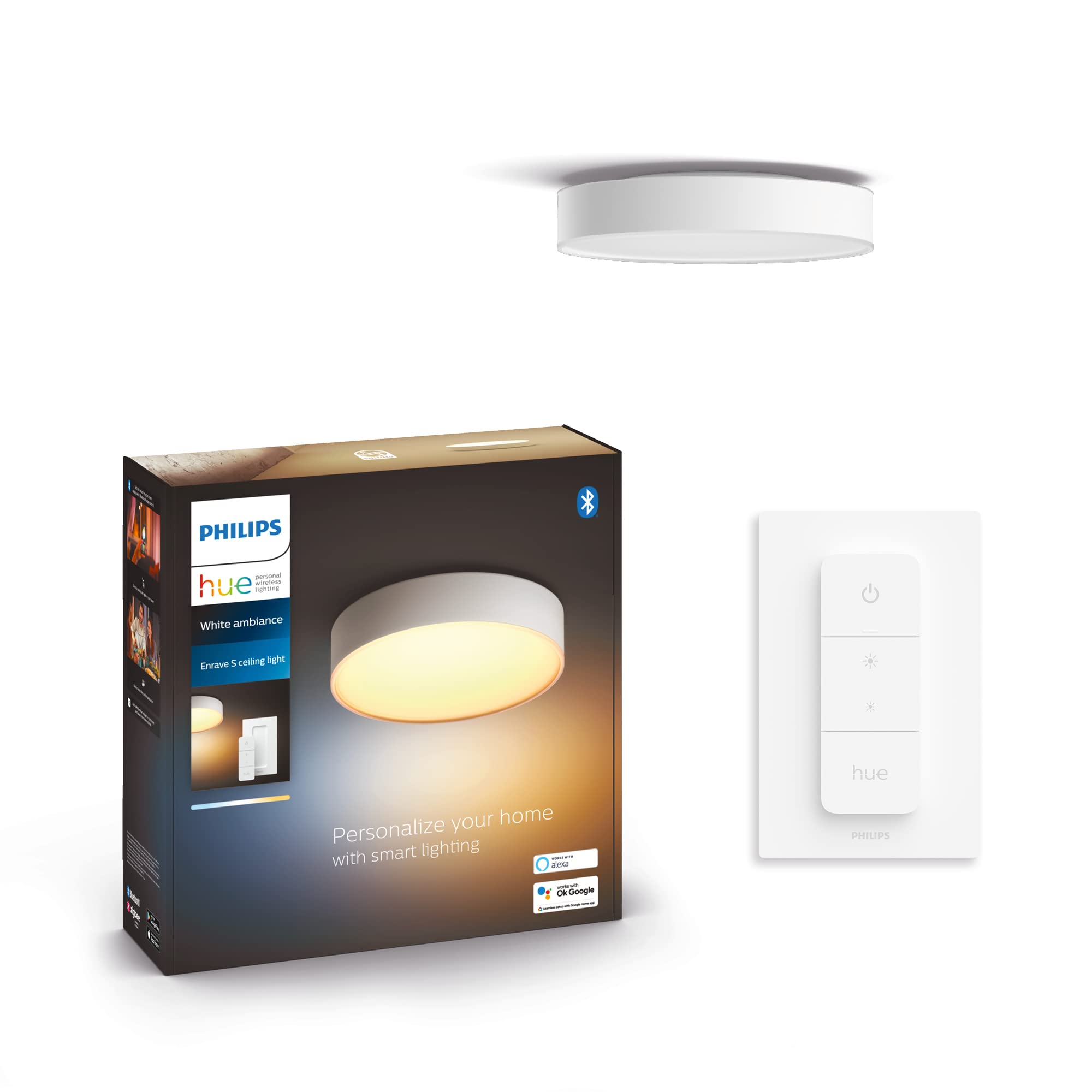 Philips Hue Enrave White Ambiance Smart Ceiling Light [Medium - White] with Bluetooth. Works with Alex, Google Assistant and Apple Homekit