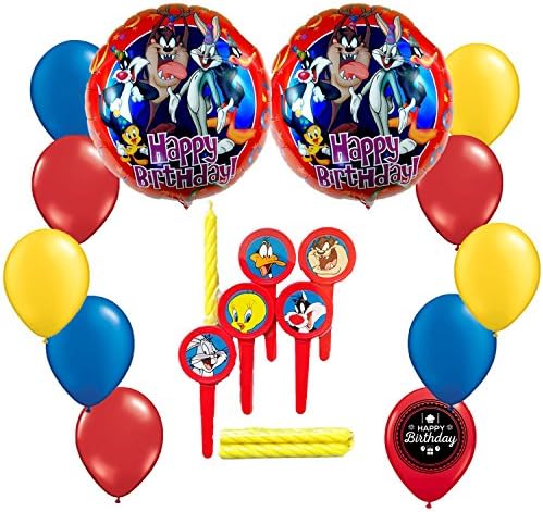 Looney Tunes Happy Birthday Balloon and Candle Party Supply Bundle