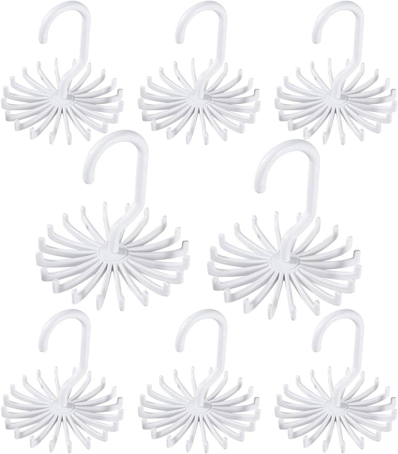 Gizhome 8 Pack 360 Degree Rotating Scarf Hanger Adjustable Twirl Plastic Tie Rack Tie Belt, Multipurpose Organizer, Hook Ties Scarf for Closet Storage (White, 4.4")