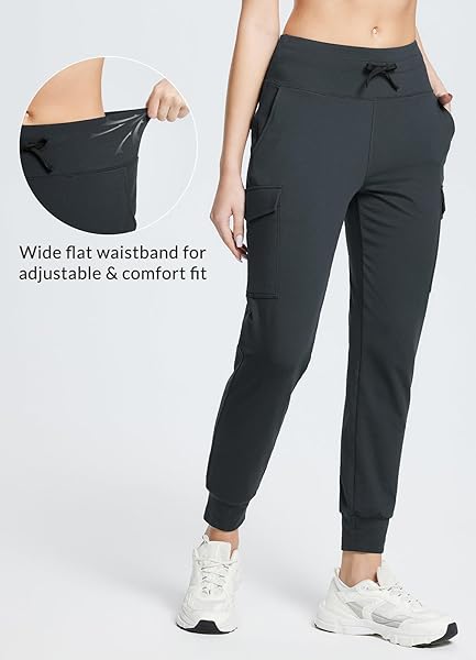 BALEAF WOMEN’S FLEECE LINED JOGGER PANTS HIKING WATER RESISTANT THERMAL HIGH WAIST CARGO POCKETS TRAVEL WINTER DARK GRAY M