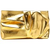 Ruched Gold Clutch Purse for Women Pu Leather Evening Bag Unique Crossbody Handbag for Wedding Party Prom
