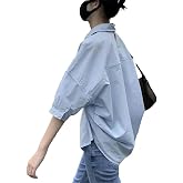 Women's Korean-Style Casual Vacation Shirt with Long Sleeves, Slimming Shirt, Loose Irregular Tops-Blue-M