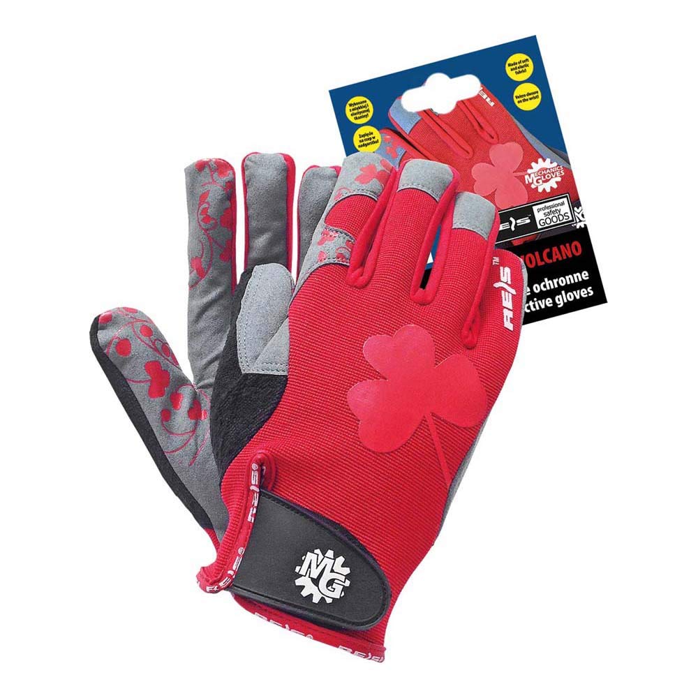 Reis Rvolcano6 Mechanics Gloves Protective Gloves, Red-Grey-Black, 6 Size, Pack of 12