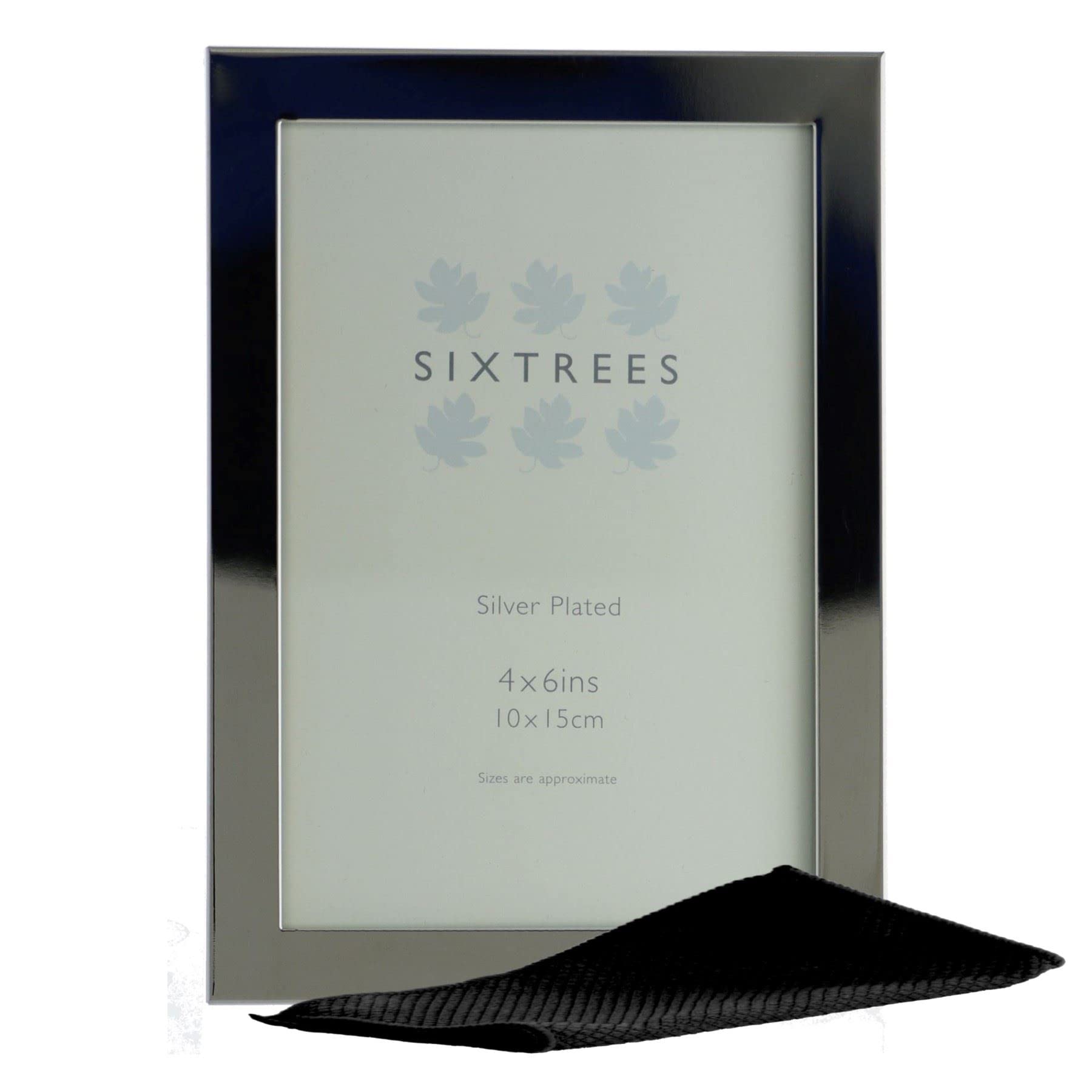 Sixtrees Elite Square Edge Silver Plated 6x4 inch Photo Frame (6"x4", 152 x 102mm). Complete with Microfibre polishing cloth.