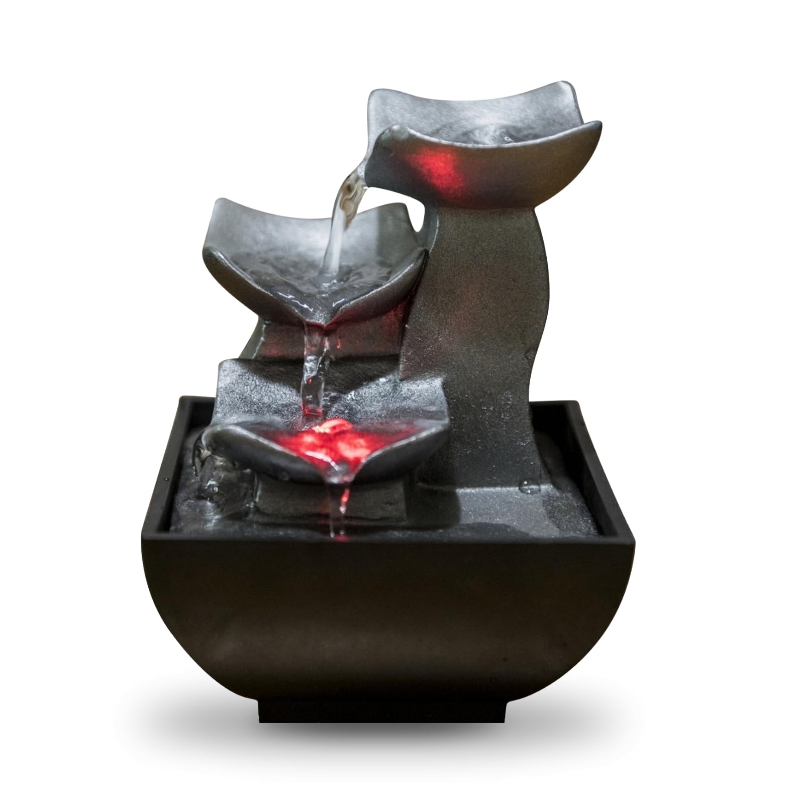 ZenLight - Boro Waterfall Zen Relaxing Room Fountain with Coloured LED Light - Living Room, Bedroom, Office Decoration - Meditation and Relaxation - Closed Circuit Table Fountain - H 18cm