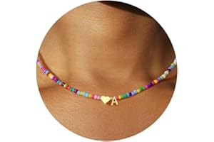 Turandoss Stocking Stuffers for Teen Girls - Colorful Beaded Initial Necklaces for Women Girls, Personalized 14K Gold Plated Heart Letter A-Z Pendant Jewelry Christmas Gifts for Grandkids Teen Girls