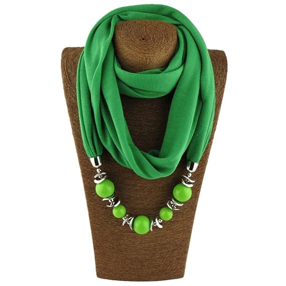 Cuigu Damen Schal Halsketten, Solid Color Schal Perlen Halstuch mit Schmuck