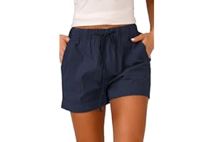 HVEPUO Women Casual Summer Shorts Elastic High Waisted Short Pants with Pockets