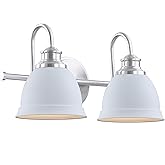 Aspen Creative 62330, Bathroom Vanity 2 Lights Fixture 16-1/2" W x 8-1/2"H x 7-3/4"E, Satin Nickel + White Finish, Bulb Not I
