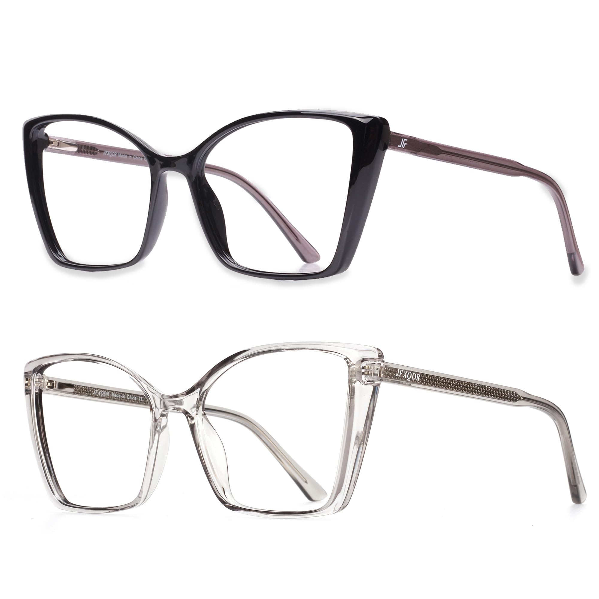 Photo 1 of JFXQDR 2 Pack Blue Light Blocking Glasses for Women, Oversized Trendy Cat Eye Computer Gaming Glasses Anti Glare & UV Glare RF6204 (Black + Clear Grey Cateye Frame)