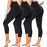 FULLSOFT 3 Pack Capri Leggings for Women - High Waisted Tummy Control Black Workout Yoga Pants