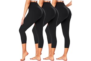 FULLSOFT 3 Pack Capri Leggings for Women - High Waisted Tummy Control Black Workout Yoga Pants