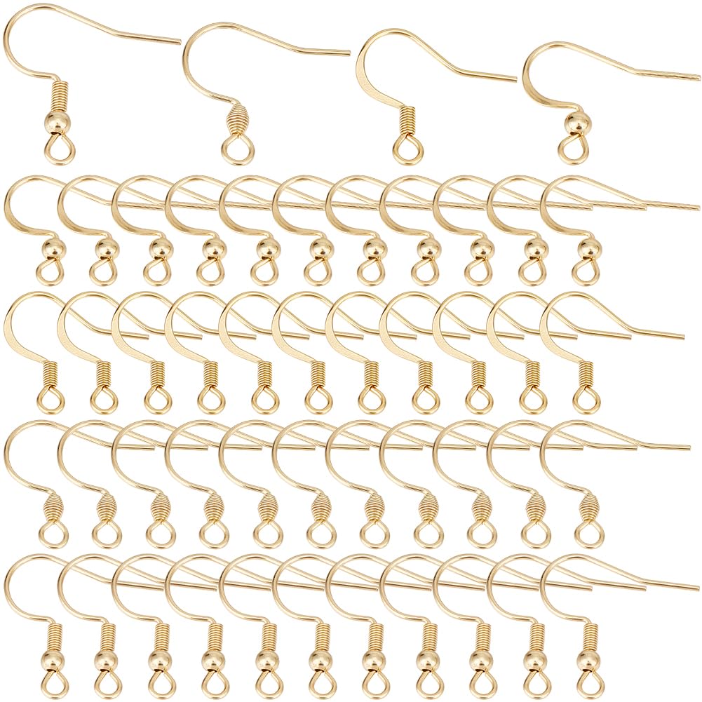 SUNNYCLUE 1 Box 120Pcs 4 Styles Real 18K Gold Plated Earring Hooks French Earring Hooks Bulk Fish Hook Earrings Earwire Stainless Steel Ear Wires Fishhook Findings for jewellery Making Supplies