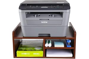 PAG Desktop Printer Stand with Storage, Paper Storage Holder Rack for Desk, Wooden Printer Organization for Home/Office, Retro Brown