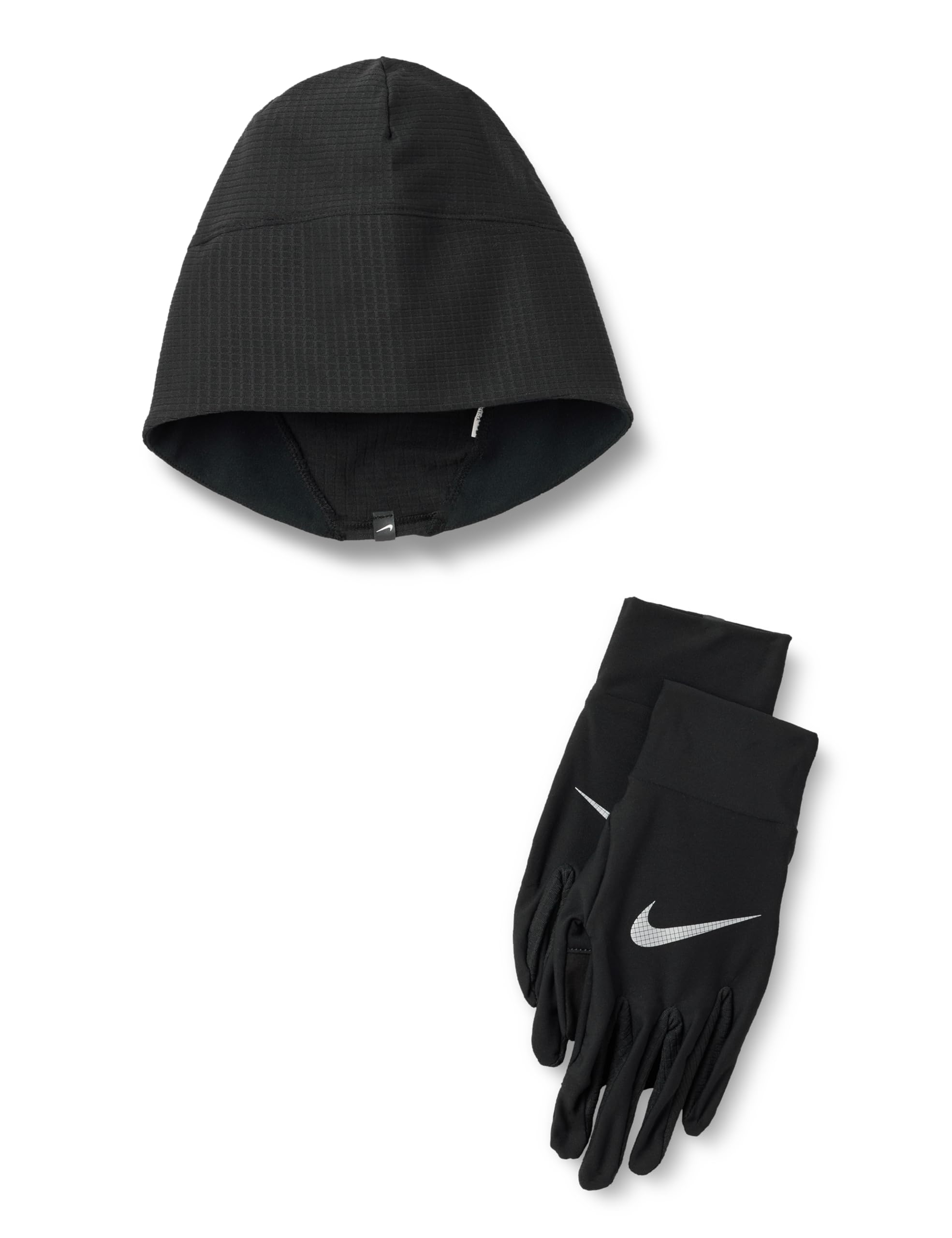 NIKE Men's Essential Hat and Glove Set Winter Set Hat and Gloves Running Training, Black/Black/Silver, S/M