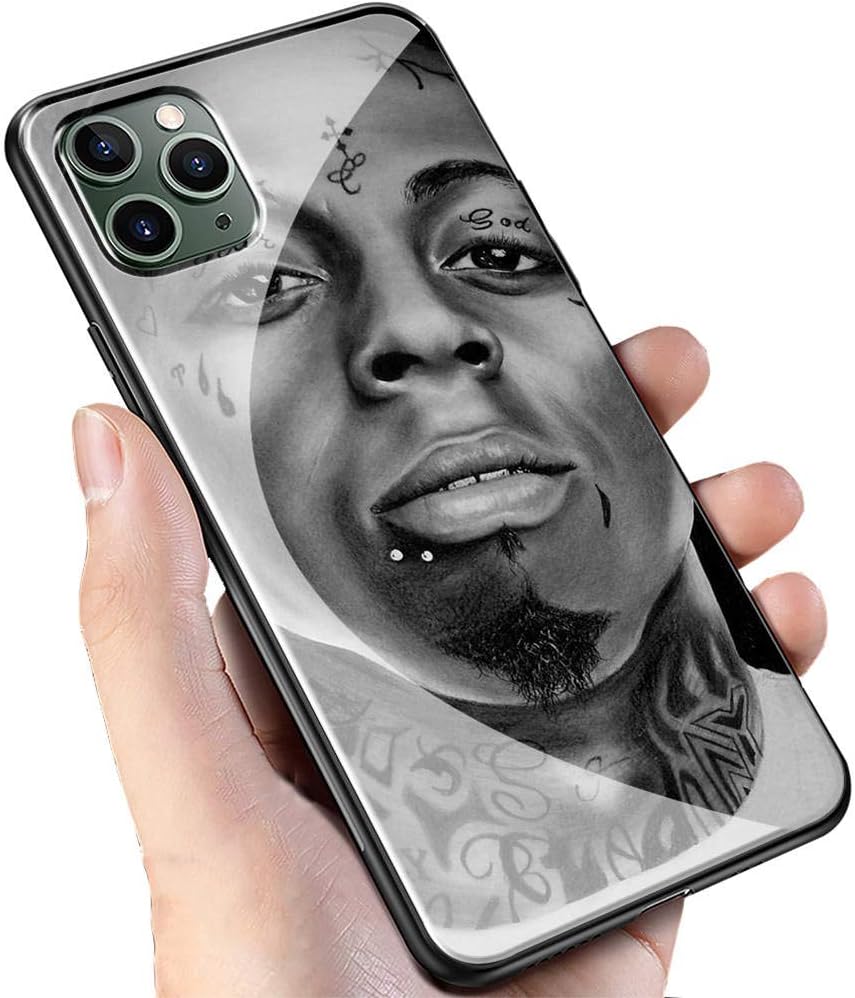 Luxury Black Cover for iPhone 11 Pro Max Phone Case,9H Tempered Glass Back Cover Soft Silicone Anti Scratch Bumper Design LC-173 Lil Wayne Rapper Protective Case